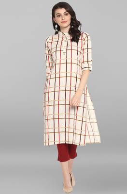 Janasya Cream printed cotton cotton kurtis 1