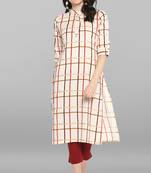 Janasya Cream printed cotton cotton kurtis
