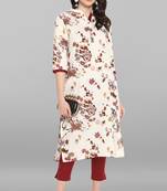 Janasya Cream printed cotton cotton kurtis