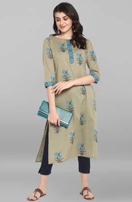 Janasya Green printed cotton cotton kurtis 1