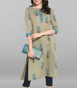 Janasya Green printed cotton cotton kurtis