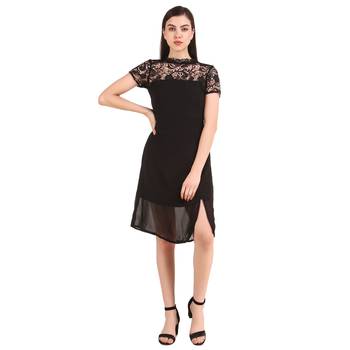 Black plain georgette short-dresses 1
