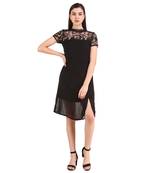 Black plain georgette short-dresses
