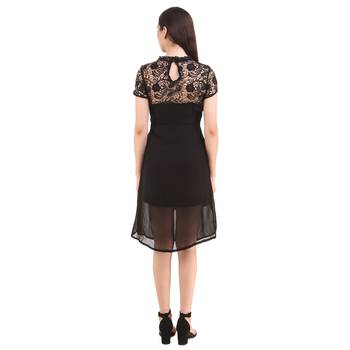 Black plain georgette short-dresses 2