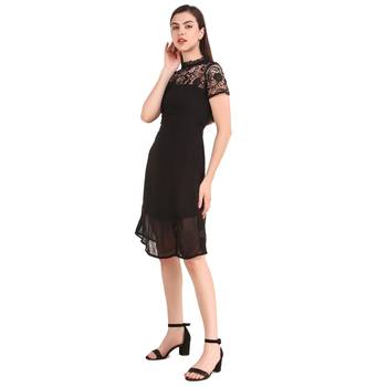 Black plain georgette short-dresses 4