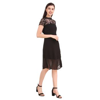 Black plain georgette short-dresses 5