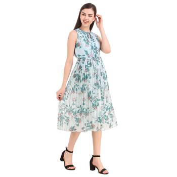 Sky-blue printed georgette short-dresses 5