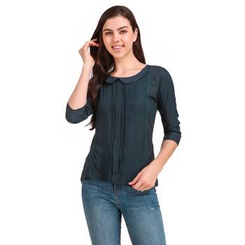 Turquoise plain viscose rayon party-tops 1