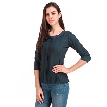 Turquoise plain viscose rayon party-tops 4