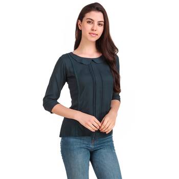 Turquoise plain viscose rayon party-tops 5