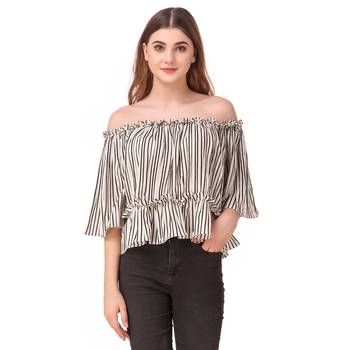 Beige printed crepe party-tops 1