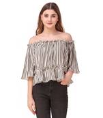 Beige printed crepe party-tops