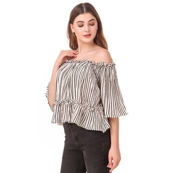 Beige printed crepe party-tops 3