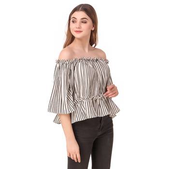 Beige printed crepe party-tops 4
