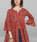 Janasya Red woven viscose rayon tunics