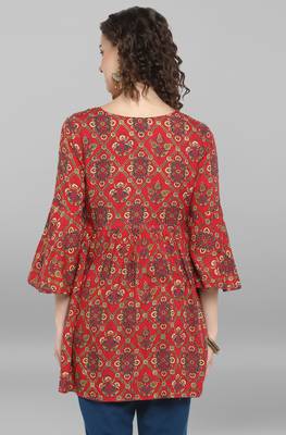 Janasya Red woven viscose rayon tunics 3