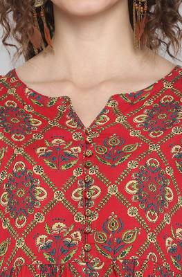 Janasya Red woven viscose rayon tunics 4