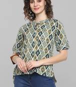 Janasya Green printed cotton cotton-tops
