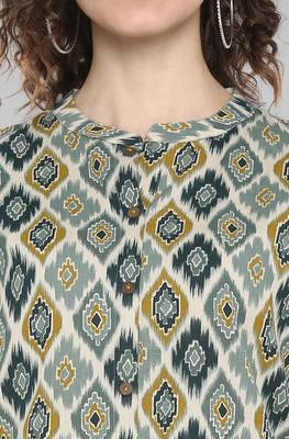 Janasya Green printed cotton cotton-tops 4