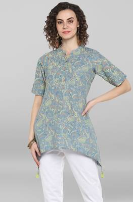 Janasya Grey printed cotton tunics 1