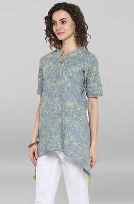 Janasya Grey printed cotton tunics 3