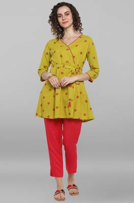Janasya Lime woven cotton tunics 1
