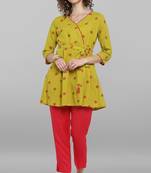 Janasya Lime woven cotton tunics