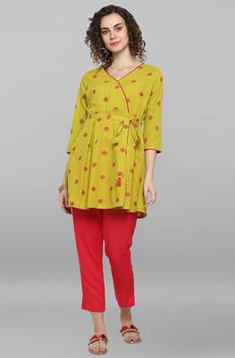 Janasya Lime woven cotton tunics 2