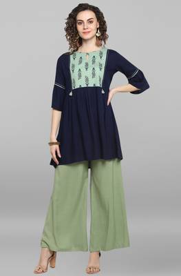 Janasya Blue printed viscose rayon tunics 1