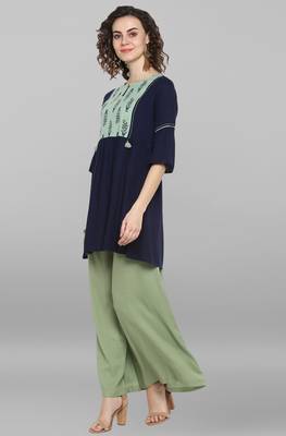 Janasya Blue printed viscose rayon tunics 2