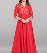 Pink printed silk long dresses