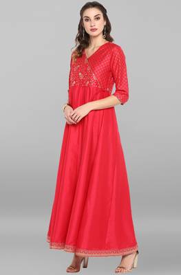 Pink printed silk long dresses 2