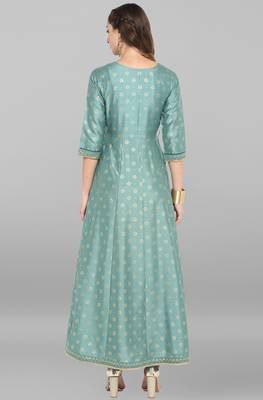 Light green printed polyester long dresses 5