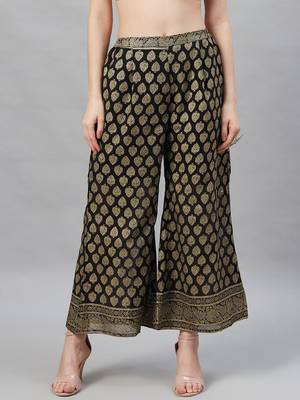Black printed georgette palazzo-pants 1