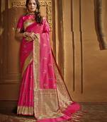 Pink woven banarasi silk saree with blouse