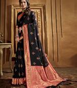 Black  woven banarasi silk saree with blouse