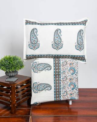 100% EXPORT QUALITY COTTON RAJASTHANI HAND BLOCK PRINTED DOUBLE SIZE BEDSHEET with TWO PILLOW CASES 2