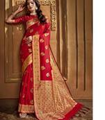 Red woven banarasi silk saree with blouse