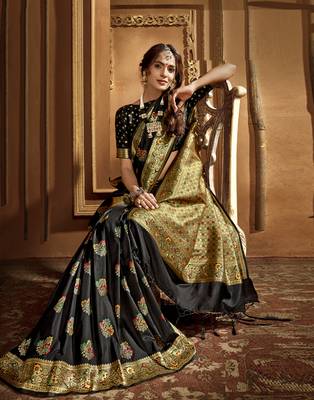 Black  woven banarasi silk saree with blouse 1