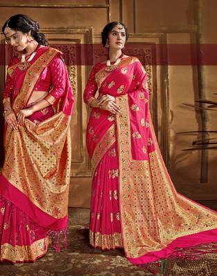 Pink woven banarasi silk saree with blouse 1