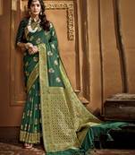 Green woven banarasi silk saree with blouse