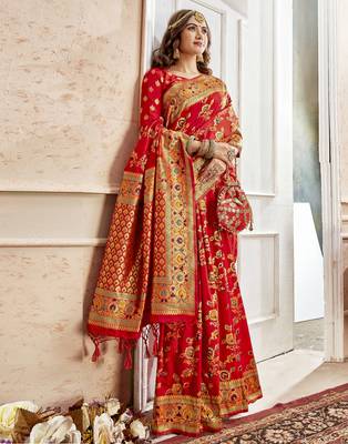 Multicolor woven banarasi silk saree with blouse 1