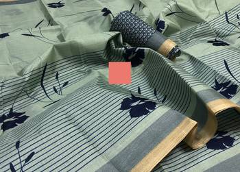 Olive Green Colored Khadi Silk Saree With Blouse 1