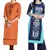 Mirraw Classiques Embroidered Orange And Blue Printed Crepe Cotton Stitched Kurti ( Pack of 2 )