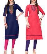 Mirraw Classiques Embroidered Blue And Pink Cotton Stitched Kurti ( Pack of 2 )