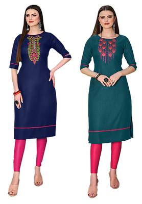 Mirraw Classiques Embroidered Blue And Green Cotton Stitched Kurti ( Pack of 2 ) 1