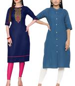Mirraw Classiques Embroidered Blue And Plain Blue Cotton Stitched Kurti ( Pack of 2 )