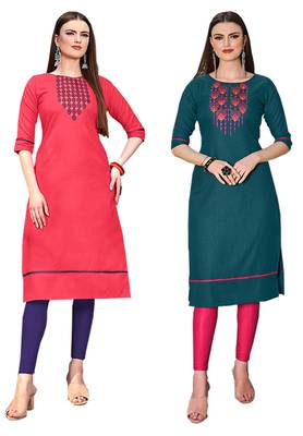 Mirraw Classiques Embroidered Pink And Green Embroidered Cotton Stitched Kurti ( Pack of 2 ) 1