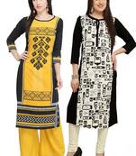 Mirraw Classiques Printed Black Regular And Black-White Printed Crepe Cotton Stitched Kurtis ( Pack of 2 )