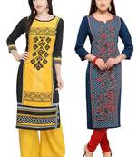 Mirraw Classiques Printed Black Regular And Blue-Red Printed Crepe Cotton Stitched Kurtis ( Pack of 2 )